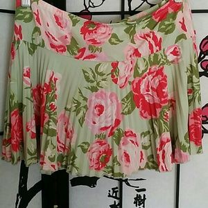 Pastel Green & Pink Soft Pleated Mini Skirt